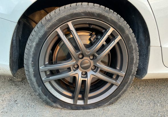 close-up of a flat tire