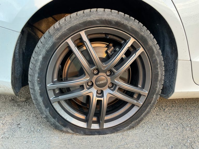 close-up of a flat tire
